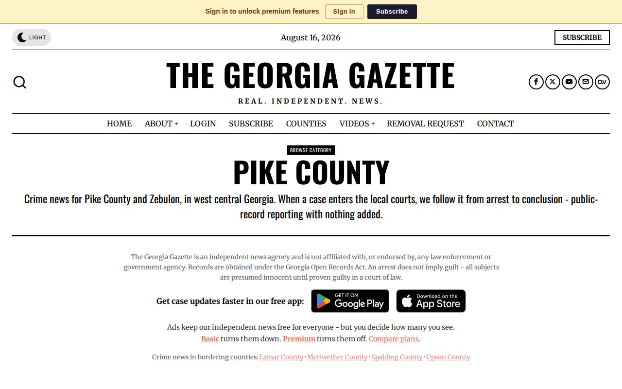 Unofficial Georgia Gazette Pike County crime news and booking records page
