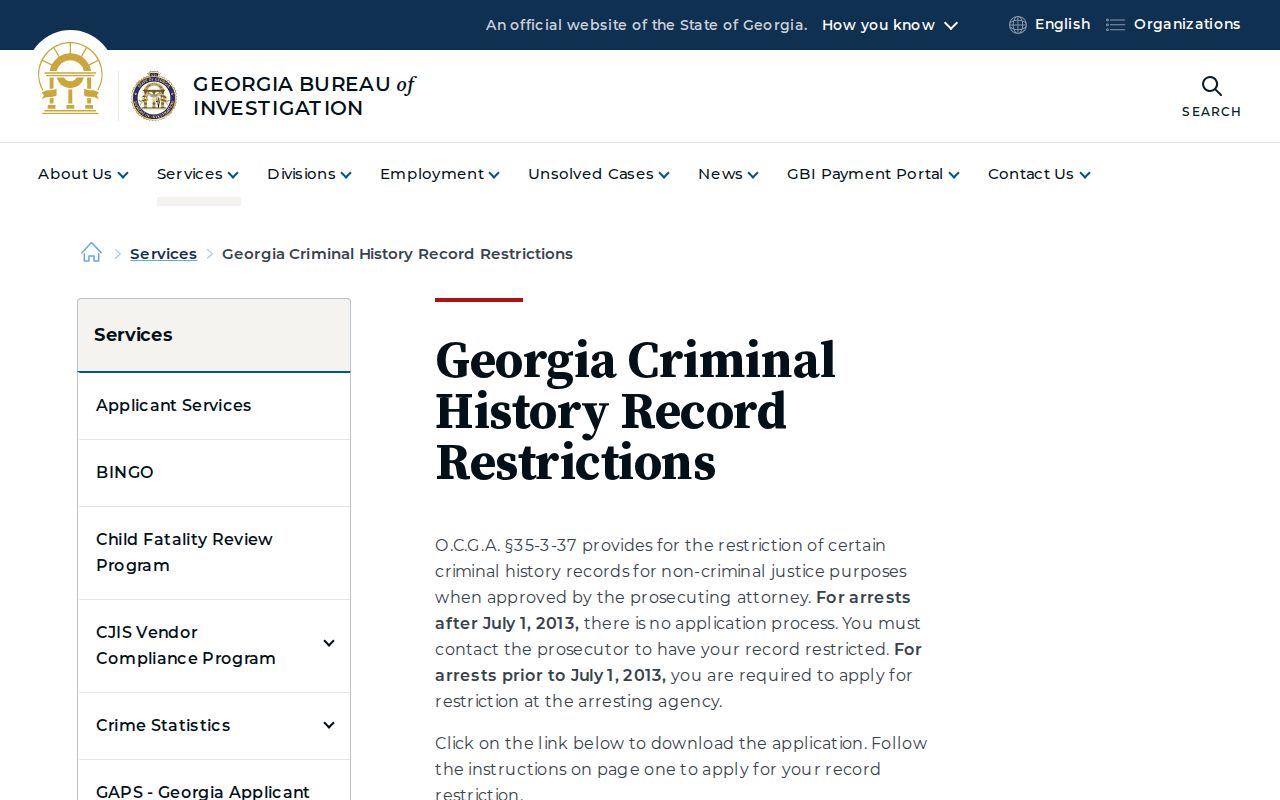 GBI official Georgia criminal-history restriction information for Pike County records