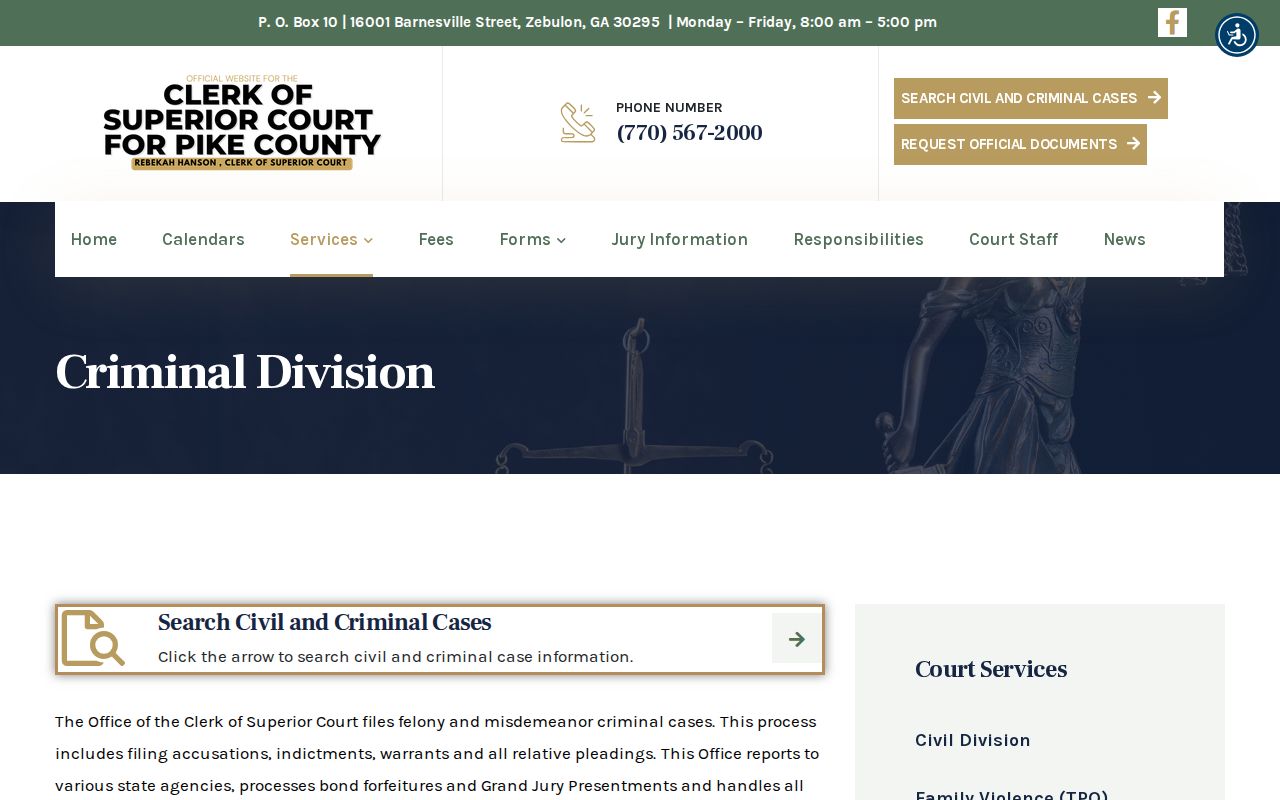 Pike County Clerk criminal division route for filed warrant and case records