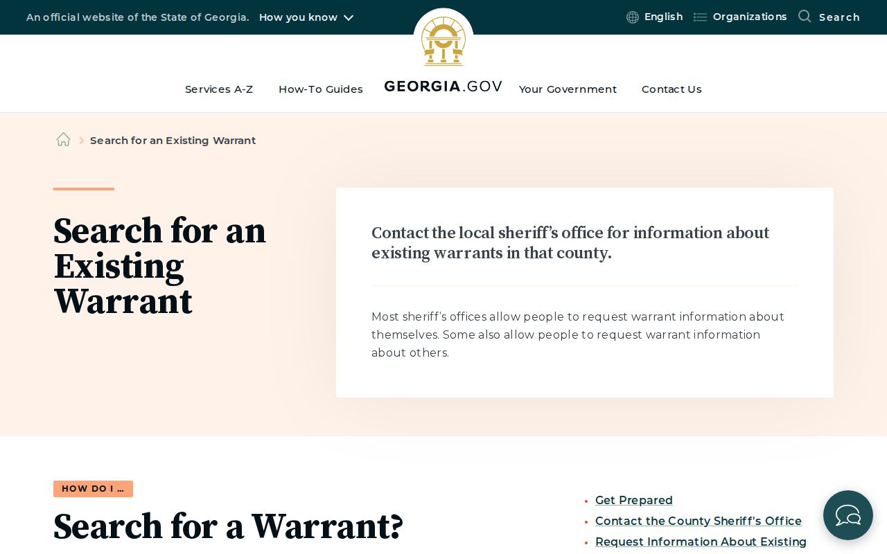 Official Georgia warrant information workflow relevant to Pike County status checks